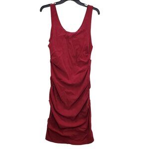 Papillon Women's Dark Red Stretch Ruched Sides Gather Sleeveless Fitted Dress XL